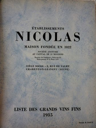 Catalogue des vins Nicolas année 1935 illustrations couleurs de Darcy liste des grands vins fins œnologie publicités Draeger Catalogue des vins Nicolas année 1935 illustrations couleurs de Darcy liste des grands vins fins œnologie publicités Draeger