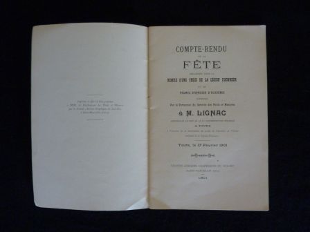 Compte-rendu de la fte croix de la lgion dhonneur Jean-Justin Lignac  Tours le 17 fvrier 1901 grands ateliers graphiques du sud-est Saint-Marcellin Isre