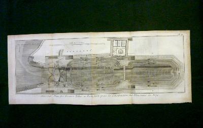 1779 Gravure Plan des formes bâties à Rochefort construction vaisseaux du Roy Marine arsenal militaire Charente-Maritime 