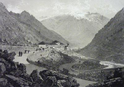 Lithographie Eugène Cicéri Établissement de la Raillère à Cauterets Hautes Pyrénées thermalisme
