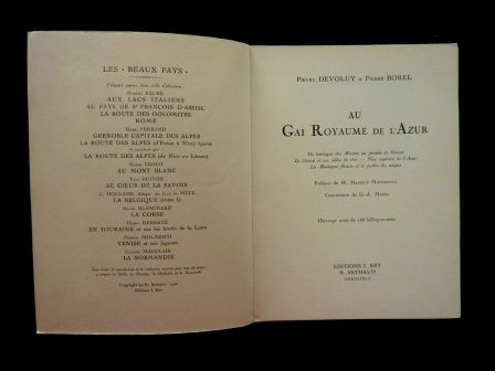 Au gai royaume de lAzur ditions Arthaud Jean Rey Grenoble 1926 collection les beaux pays rgionalisme hliogravures gographie Sud de la France Nice Cannes Menton Grasse Monaco