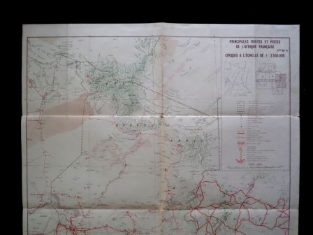 Ancienne carte des principales routes et pistes de lAfrique Franaise feuillet n 6 Afrique Équatoriale Franaise AEF tirage de 1942 Tchad Oubangui-Chari Niger Cameroun Soudan Lybie Nigéria Congo-belge