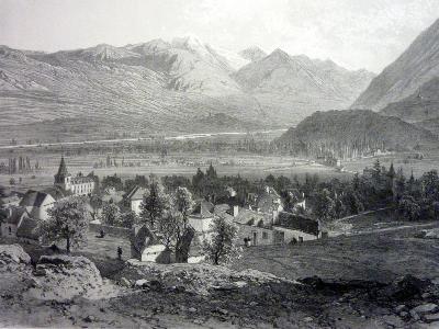 Lithographie vue générale d'Argelès Gazost Eugène Cicéri Hautes Pyrénées