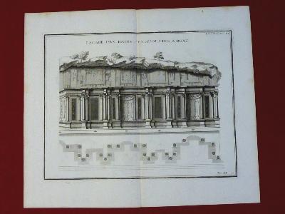 Gravure 18ème Façade des bains des Augustes à Rome Italie architecture
