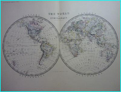 1880 Carte du monde en deux hémisphères Alexander Keith Johnston 