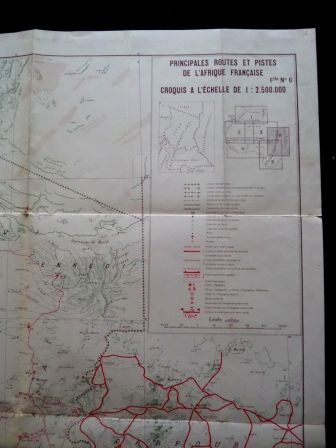 Ancienne carte des principales routes et pistes de lAfrique Franaise feuillet n 6 Afrique Équatoriale Franaise AEF tirage de 1942 Tchad Oubangui-Chari Niger Cameroun Soudan Lybie Nigéria Congo-belge