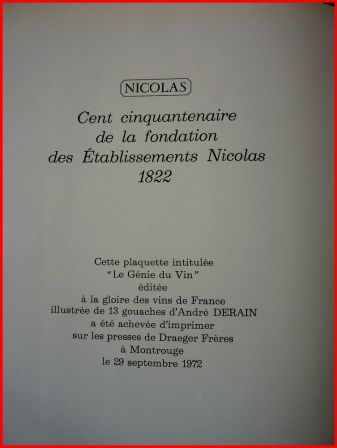 Plaquette Nicolas 1972 justificatif tirage