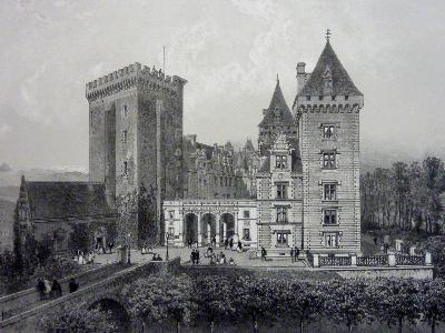 Entrée du Château de Pau lithographie Eugène Cicéri Béarn Pyrénées Atlantiques